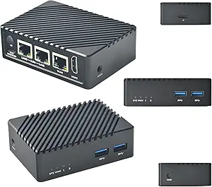 NanoPi R5S Mini Router with Metal Case,4GB LPDDR4 32GB EMMC, RK3568 Development Board 0.8TOPS NPU Support Docker Three Ethernet Ports USB3.0 HDMI Support M.2 NVMe PD Power (Power Bundle)