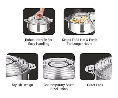 MILTON Galaxia 3500 Double Walled Stainless Steel Casserole, 3.33 litres, Silver