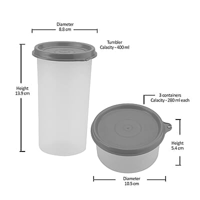 MILTON New Meal Combi Lunch Box, 3 Containers, 280 ml Each and 1 Tumbler, 400 ml