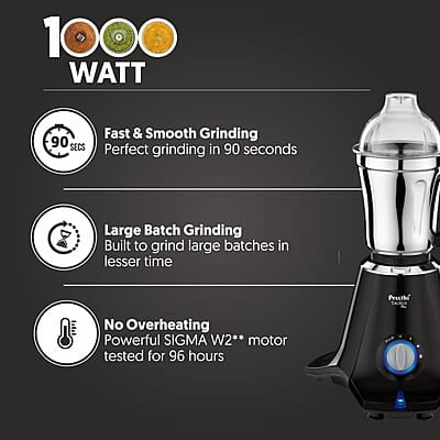 Preethi Taurus Plus MG-257 Mixer Grinder, 1000 Watt, Black 4 Jars - Super Extractor Juicer Jar