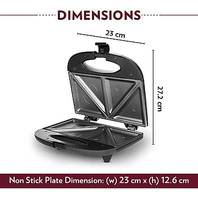 Borosil Klassy 800 Watt Sandwich Maker, 2 Slice Sandwich Maker, Non-stick Nontoxic plates opens 90°, BPA & PTFE Free Borosil Klassy 800 Watt Sandwich Maker, 2 Slice Sandwich Maker, Non-stick Nontoxic plates opens 90°, BPA & PTFE Free