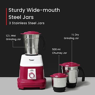 Prestige Orion 500 Watts Mixer Grinder with 3 Stainless Steel Jars