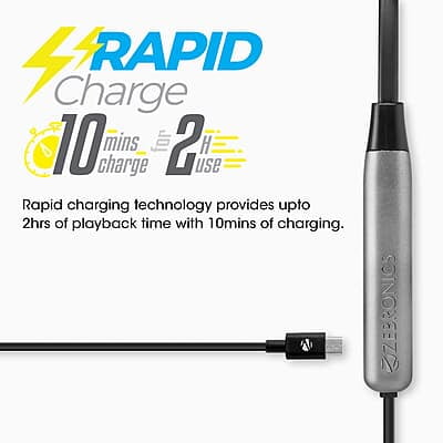 ZEBRONICS Zeb Evolve Wireless Bluetooth in Ear Neckband Earphone, Rapid Charge, Dual Pairing, Magnetic earpiece,Voice Assistant with Mic