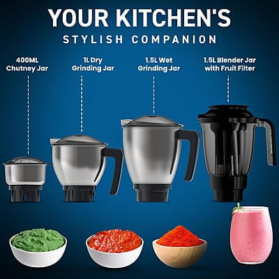 CROMPTON AMEO PRO 750W 4 Jars Mixer Grinder with MaxiGrind and Motor Vent-X Technology