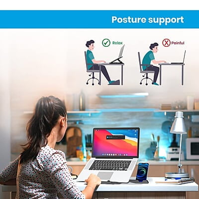 Portronics My Buddy Hexa 22 Laptop Stand with 360° Rotation Base, Mobile Stand, 7 Adjustable Heights, Air Ventilation, Portable & Foldable Design