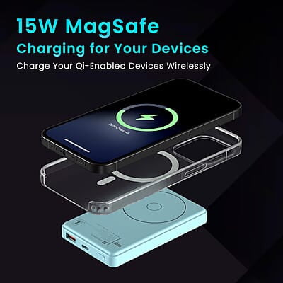 Portronics Luxcell Wireless Mini 10k 10000mAh 15W Magnetic Wireless Fast Charging Smallest Power Bank with 22.5 Wired Output