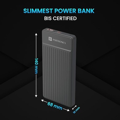 Portronics Luxcell B 10K 10000 mAh 22.5W Fast Charging Power Bank, Ultra Slim Power Bank with Mach USB-A Output, Type C PD Output, Type C Input, Wake Up Button Portronics Luxcell B 10K 10000 mAh 22.5W Fast Charging Power Bank, Ultra Slim Power Bank with Mach USB-A Output, Type C PD Output, Type C Input, Wake Up Button