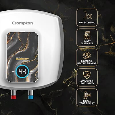 Crompton Solarium Qube IOT 15L Smart Storage Water Heater (Geyser) with Alexa Enabled Control (White),Free installation & connection pipes.