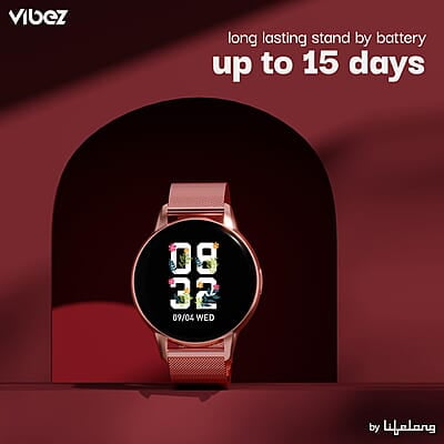 Vibez by Lifelong Luxury Smart Watch for Women - Emerald Rose Gold Smartwatch with Metal Strap, 1.39 Inch HD Display, IP67, Bluetooth Calling, 100+ Watch Faces, Health Tracker & Sports Modes