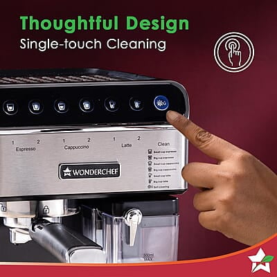 Wonderchef Regenta Automatic Coffee Maker, 20-bar with Auto-Frother, Make Espressos, Cappuccinos & Lattes