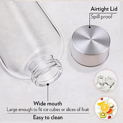 Borosil Artisan Series Roma 1000 ml Narrow Mouth Glass Bottle with Metal Lid | 100% Borosilicate, Fridge Safe, Leakproof, Easy to Carry | Store Water, Lassi, Juice, Smoothies | Dishwasher Safe