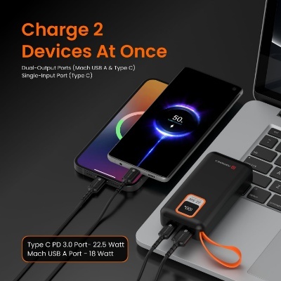 Portronics Ampbox 10K 10000 mAh Nano Power Bank with 22.5W,Type C Input, Wake Up Button(Black) Portronics Ampbox 10K 10000 mAh Nano Power Bank with 22.5W,Type C Input, Wake Up Button(Black)
