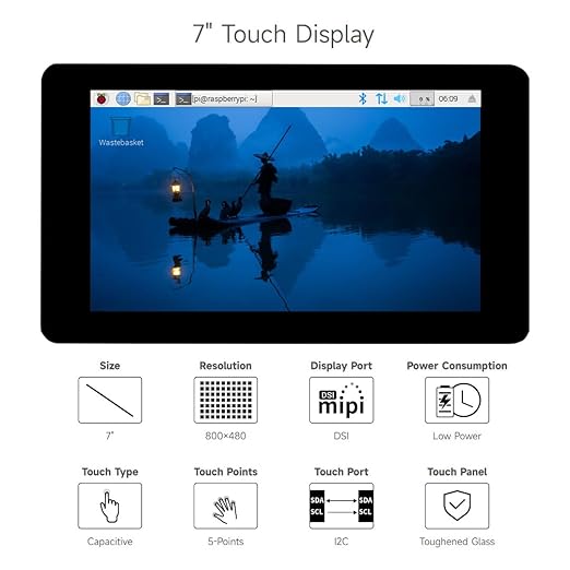 7inch Capacitive Touch Display for Raspberry Pi, DSI Interface, 800×480