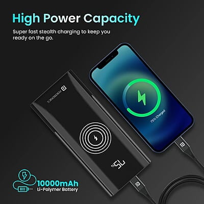 Portronics Power 10 10000 mAh 22.5 W PD Fast Charging  15W Li-Polymer Premium Edition Wireless Power Bank