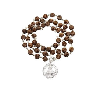 Silver Tied Rudraksha Mala/Chain with Ayyappan Pendent/Dollar