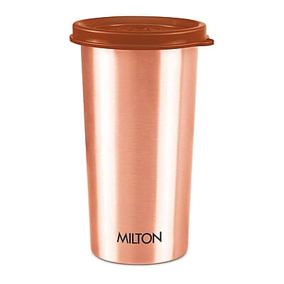 MILTON Copper Drinking Water Tumbler with Lid, 1 Piece, 480 ml, Copper 100% Leak Proof