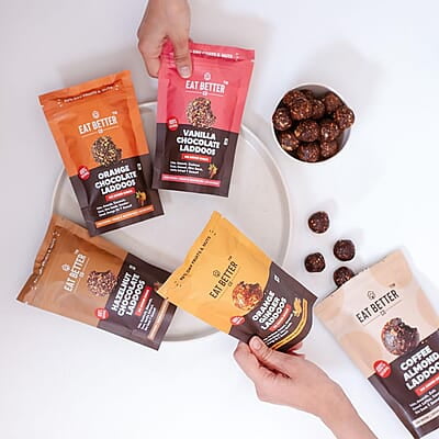 EAT BETTER CO - Assorted Healthy Laddoos - 42 Laddoos in Six Flavours | No Added Sugar | Made with 95% Dry-Fruits | High Protein & Instant Energy - Healthy Chocolate, 570 Gram