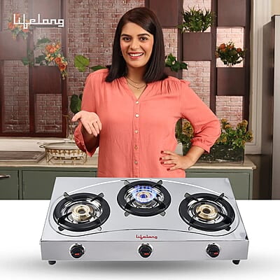 Lifelong LLGS399 Stainless Steel 3 Burner (ISI Certified