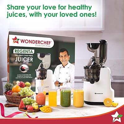 Wonderchef Regenta Full Fruit Juicer High Juice Yield 240W 55 RPM Fine Strainer