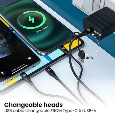 Portronics Konnect J9 3-in-1 (Type C + 8Pin + Micro USB) Cable with Changeable USB Head with 3.0 A Total Output, 1.5M Cable Length(Black) Portronics Konnect J9 3-in-1 (Type C + 8Pin + Micro USB) Cable with Changeable USB Head with 3.0 A Total Output, 1.5M Cable Length(Black)