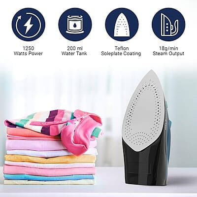 Crompton FabrimaX Plus 1250 W Steam Iron with 200 ml water tank, Upto 13g /min Steam Output and Teflon Coating Soleplate