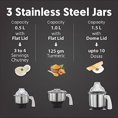 Preethi Chef Pro, MG-128, 750 Watt, 3 Jars, 5 year motor warranty, 2 years product guarantee