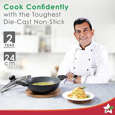 Wonderchef Duralite Die-Cast Kadhai with Lid 24 cm 2.4 L Grey