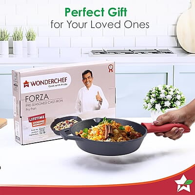 Wonderchef Forza Cast-Iron 20 cm Fry Pan, Pre-Seasoned Cookware, Induction Friendly, 3.8mm