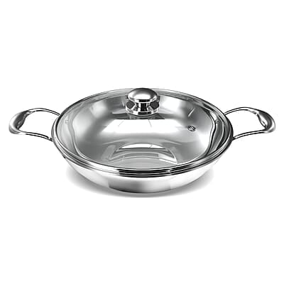 Preethi Metallica Collection Triply Stainless Steel Kadai with Glass Lid, 20 cm, Gas & Induction Compatible
