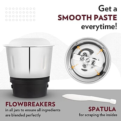 Borosil Star Mixer Grinder, For Wet/Dry Mixing & Grinding, 500 Watts, 3 Jars (400 ml Chutney Jar, 1.2 L Multipurpose Jar, 0.8 L Dry/Wet Grinding Jar), Mixie For Kitchen, Blue