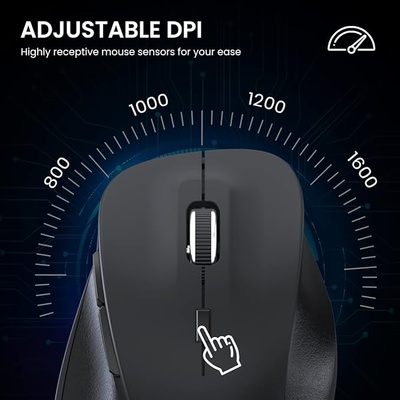 Portronics Toad 24 Wireless Mouse, with 2.4 GHz USB Nano Receiver, Adjustable DPI up to 1600, Dual-Function Scroll Wheel, for Laptop, Mac, PC (Black) Portronics Toad 24 Wireless Mouse, with 2.4 GHz USB Nano Receiver, Adjustable DPI up to 1600, Dual-Function Scroll Wheel, for Laptop, Mac, PC (Black)