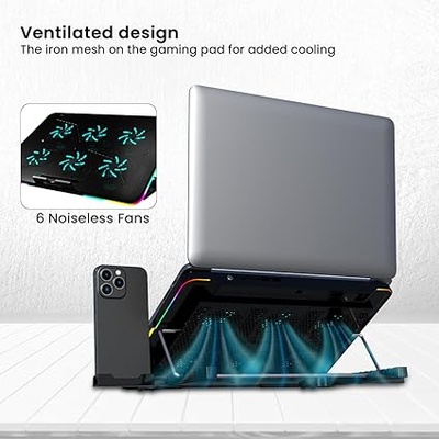 Portronics My Buddy Air Cooling Pad Laptop Stand with 6 Cooling Fans, RGB Lights, 7 Adjustable Heights, Mobile Stand for Upto 17 Inches Laptop (Black) Portronics My Buddy Air Cooling Pad Laptop Stand with 6 Cooling Fans, RGB Lights, 7 Adjustable Heights, Mobile Stand for Upto 17 Inches Laptop (Black)