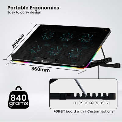 Portronics My Buddy Air Cooling Pad Laptop Stand with 6 Cooling Fans, RGB Lights, 7 Adjustable Heights, Mobile Stand for Upto 17 Inches Laptop (Black) Portronics My Buddy Air Cooling Pad Laptop Stand with 6 Cooling Fans, RGB Lights, 7 Adjustable Heights, Mobile Stand for Upto 17 Inches Laptop (Black)