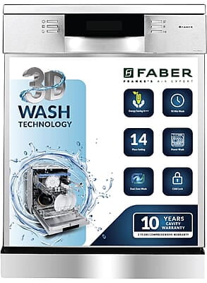 Faber 14 Place Settings Dishwasher ( FFSD 8PR 14S, Silver, Power 3D Wash for Tough Stains, Silent operation