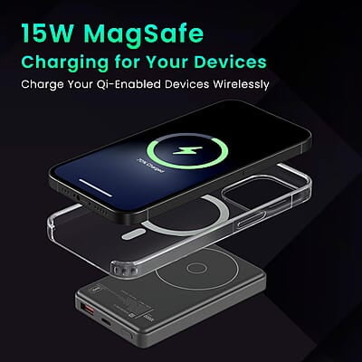 Portronics Luxcell Wireless Mini 10k 10000mAh 15W Magnetic Wireless Fast Charging Smallest Power Bank with 22.5 Wired Output