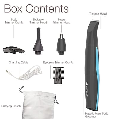 Havells Multi Grooming Kit Gs6532, 5-In-1 With Protective Combs, Rechargeable - All-In-One Trimmer Comes Wth Pouch, Corded Electric
