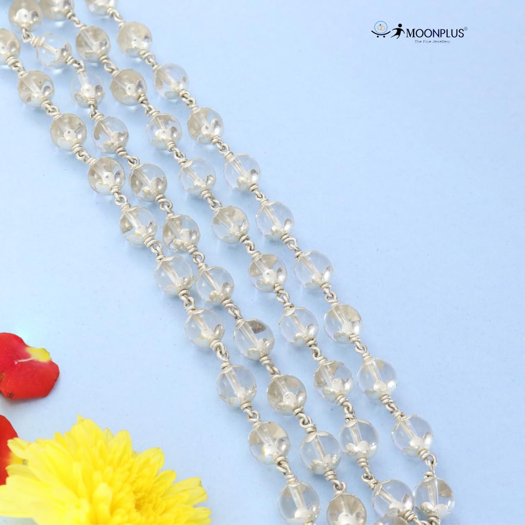 Pure Silver Sphatik mala Crystal Jaap Mala for Pooja