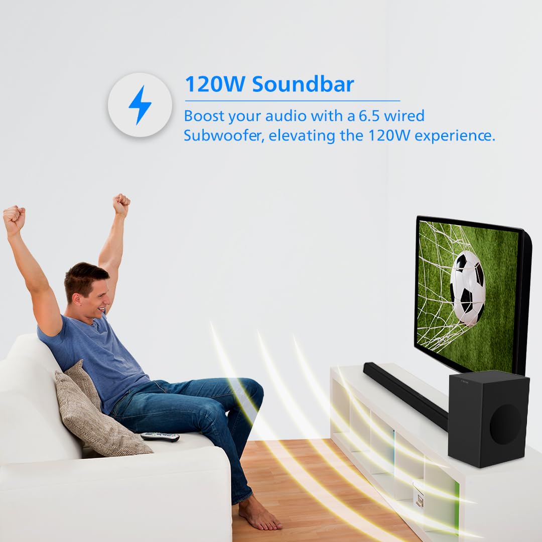 Philips TAB4218/94 2.1CH Bluetooth Soundbar - 120W RMS, Multi-Connectivity, Deep Bass (Black) Philips TAB4218/94 2.1CH Bluetooth Soundbar - 120W RMS, Multi-Connectivity, Deep Bass (Black)