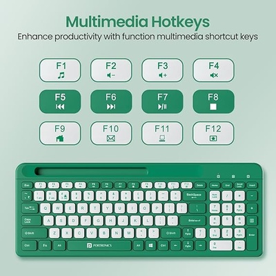 Portronics Bubble Square Wireless Keyboard with Bluetooth + 2.4 GHz USB Receiver (Dual Connectivity), Pair 3 Devices Max, Multimedia Hotkeys, for Laptop, PC, Smartphone, Tablet Portronics Bubble Square Wireless Keyboard with Bluetooth + 2.4 GHz USB Receiver (Dual Connectivity), Pair 3 Devices Max, Multimedia Hotkeys, for Laptop, PC, Smartphone, Tablet