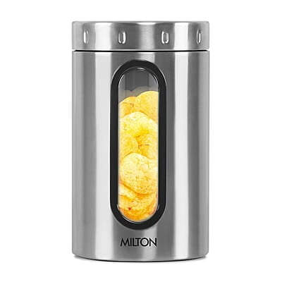 MILTON Steel Crispy 1500 Storage Jar, 1.45 Litres, Silver Light Weight Odour Proof Dishwasher Safe