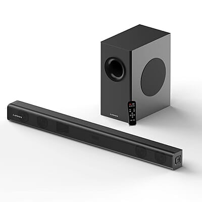 Ambrane 120W, 2.1 Channel Home Theatre with Remote,Subwoofer for Extra Deep Bass, HDMI ARC, Optical, BT v5.0, LED Display, Wall Mount and AUX