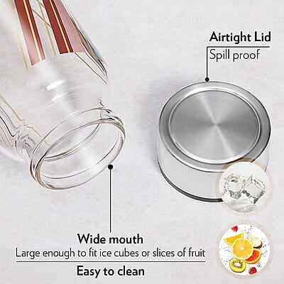 Borosil Prism Glass Bottle, 1L, Wide Mouth, Silver Metal Lid, 100% Borosilicate, Fridge Safe, Leakproof, Easy to Carry, Store Water, Lassi, Juice, Milk, Smoothies, Easy to Clean
