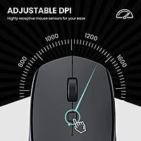 Portronics Toad 23 Wireless Optical Mouse with 2.4GHz, USB Nano Dongle, Optical Orientation, Click Wheel, Adjustable DPI(Black) Portronics Toad 23 Wireless Optical Mouse with 2.4GHz, USB Nano Dongle, Optical Orientation, Click Wheel, Adjustable DPI(Black)