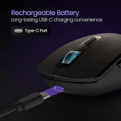 Portronics Toad One Wireless 2.4GHz & Bluetooth Connectivity Optical Mouse with 7 Colors RGB Lights, Rechargeable Battery