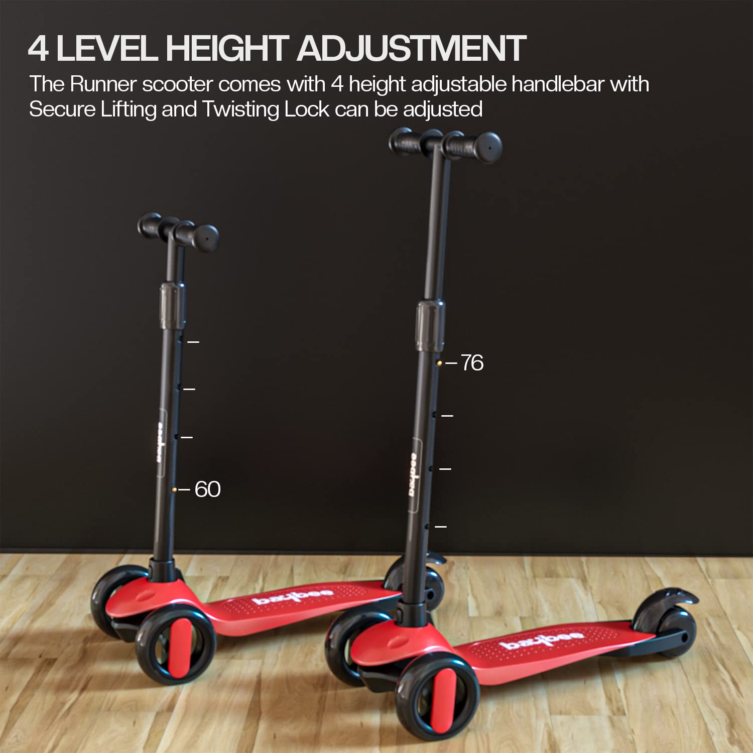 Baybee Alpha Glide Kick Scooter for Kids- Red Baybee Alpha Glide Kick Scooter for Kids- Red