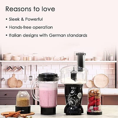 Wonderchef Nutri-blend BOLT Food Processor & Atta Kneader 600W  22000 RPM 4 unbreakable jars Black