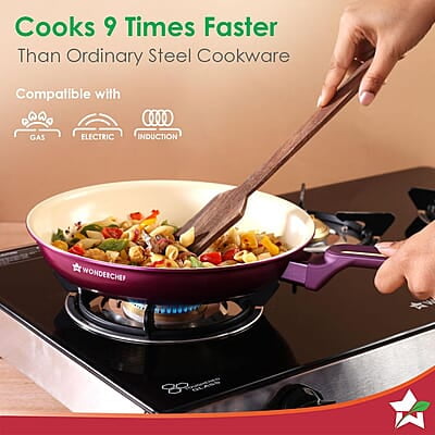 Wonderchef Bellagio Fry Pan  24 cm  1.7 L Non-Stick Ceramic Coating 3mm Thickness