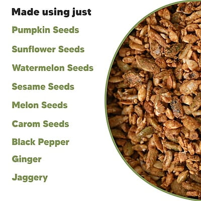 EAT BETTER CO - Five Seed Mix - Spiced Jaggery - Five Super Seeds - Roasted with Jaggery and Indian Spices - Pumkin, Sunflower, Melon, Watermelon, Sesame seeds. Seeds for eating 200gm value pack