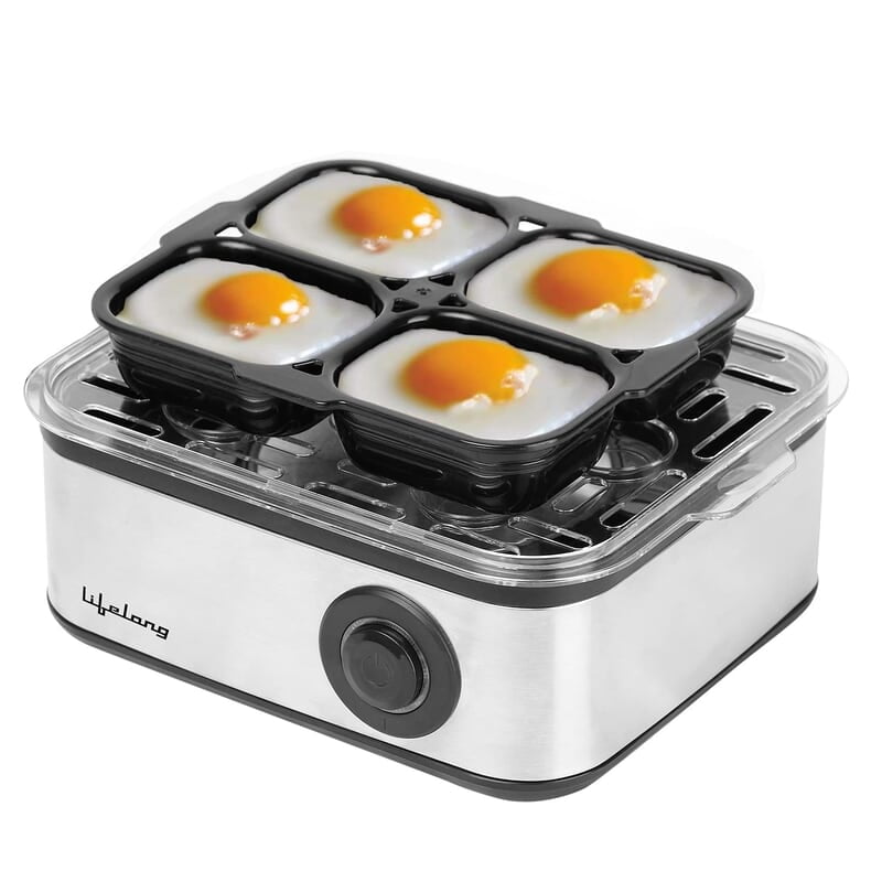 Lifelong 2-in1 Egg Boiler and Poacher 500-Watt Boil 8 eggs, Poach 4 eggs, Easy to clean 3 Boiling Modes