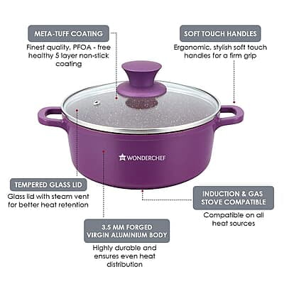 Wonderchef Granite Die-Cast Non-Stick 6-Piece Casserole Set with Lids Purple Wonderchef Granite Die-Cast Non-Stick 6-Piece Casserole Set with Lids Purple